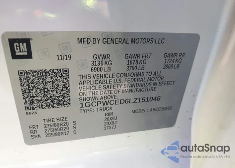 2020 Chevrolet Silverado 1500 2Wd Short Bed Lt из США, поврежденный, VIN 1GCPWCED6LZ151046